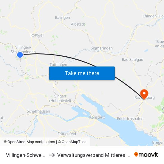 Villingen-Schwenningen to Verwaltungsverband Mittleres Schussental map