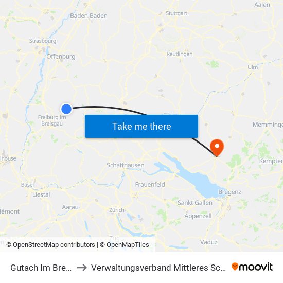 Gutach Im Breisgau to Verwaltungsverband Mittleres Schussental map