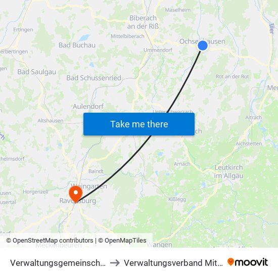 Verwaltungsgemeinschaft Ochsenhausen to Verwaltungsverband Mittleres Schussental map