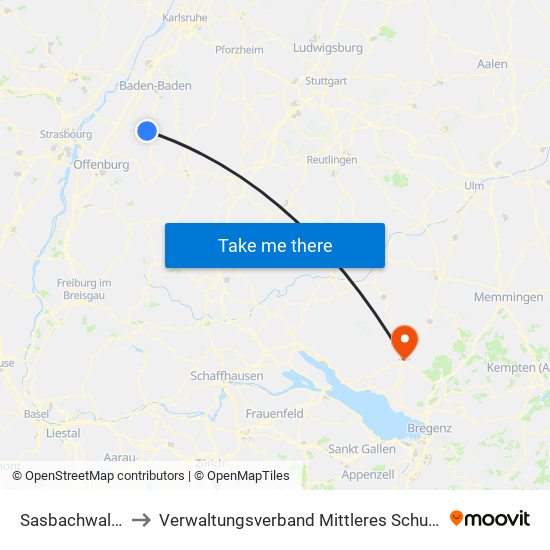 Sasbachwalden to Verwaltungsverband Mittleres Schussental map
