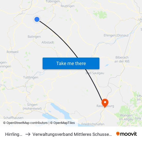 Hirrlingen to Verwaltungsverband Mittleres Schussental map