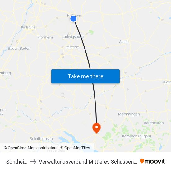 Sontheim to Verwaltungsverband Mittleres Schussental map