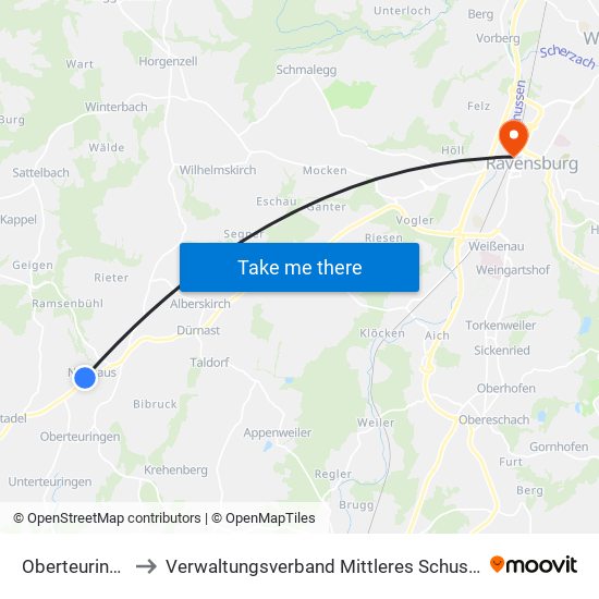 Oberteuringen to Verwaltungsverband Mittleres Schussental map