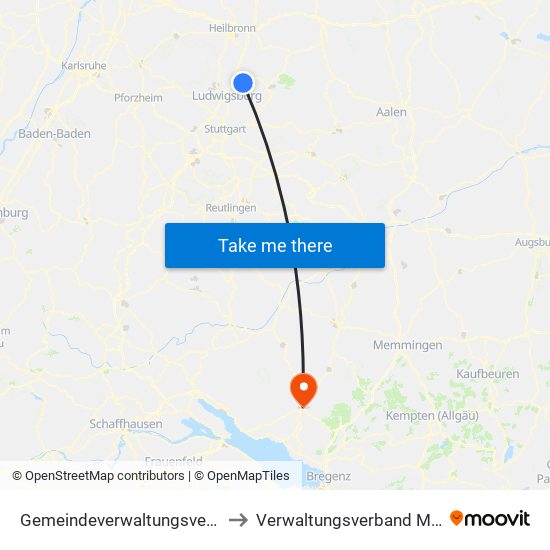 Gemeindeverwaltungsverband Steinheim-Murr to Verwaltungsverband Mittleres Schussental map