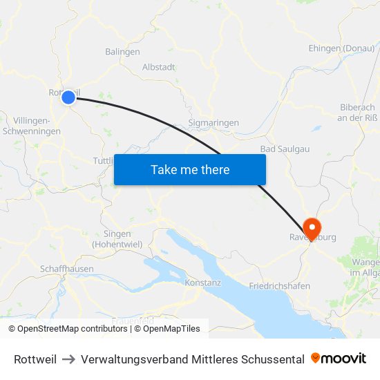 Rottweil to Verwaltungsverband Mittleres Schussental map
