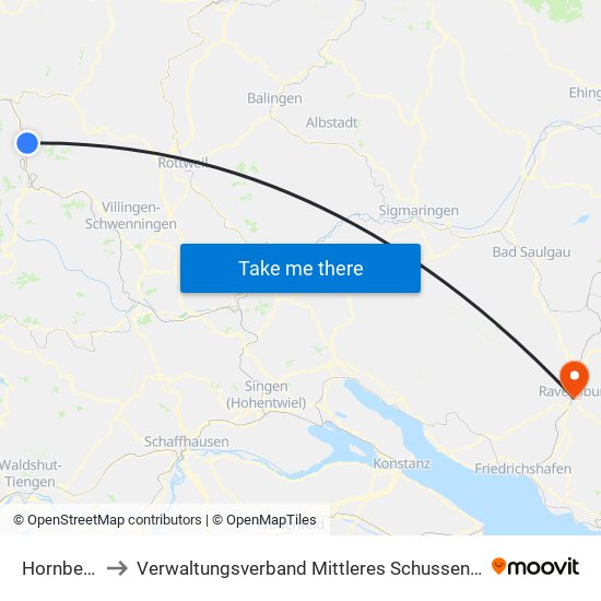 Hornberg to Verwaltungsverband Mittleres Schussental map