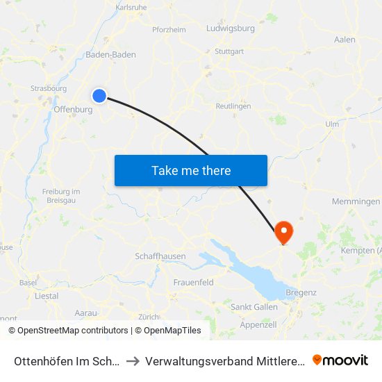 Ottenhöfen Im Schwarzwald to Verwaltungsverband Mittleres Schussental map