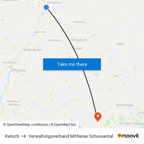 Ketsch to Verwaltungsverband Mittleres Schussental map