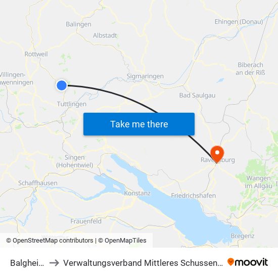Balgheim to Verwaltungsverband Mittleres Schussental map