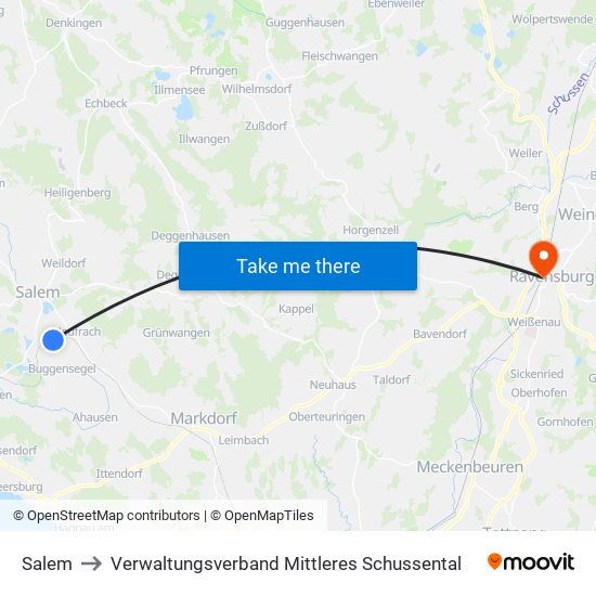 Salem to Verwaltungsverband Mittleres Schussental map