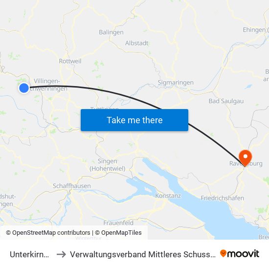 Unterkirnach to Verwaltungsverband Mittleres Schussental map