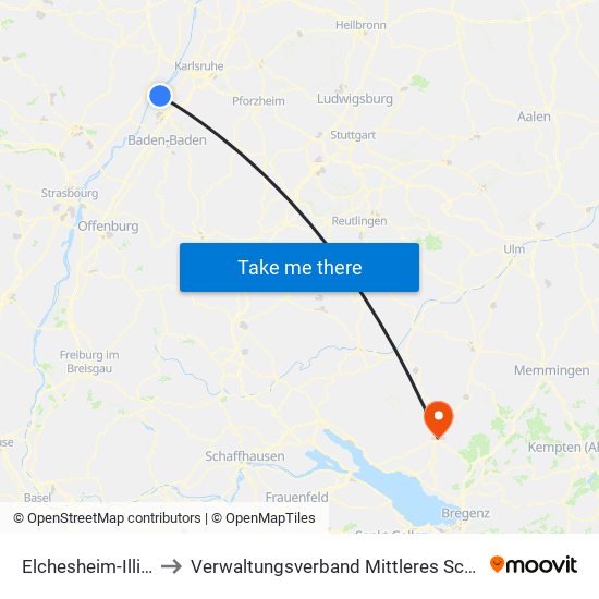 Elchesheim-Illingen to Verwaltungsverband Mittleres Schussental map