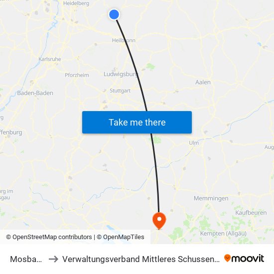 Mosbach to Verwaltungsverband Mittleres Schussental map