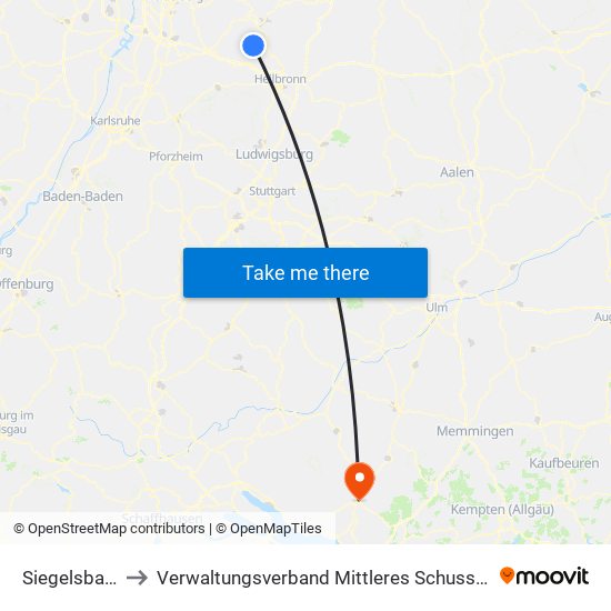 Siegelsbach to Verwaltungsverband Mittleres Schussental map