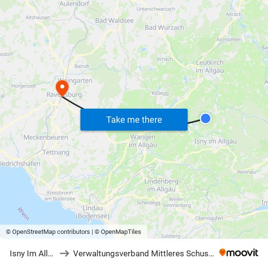 Isny Im Allgäu to Verwaltungsverband Mittleres Schussental map