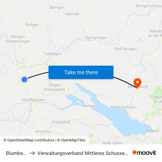 Blumberg to Verwaltungsverband Mittleres Schussental map