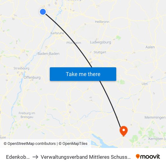 Edenkoben to Verwaltungsverband Mittleres Schussental map