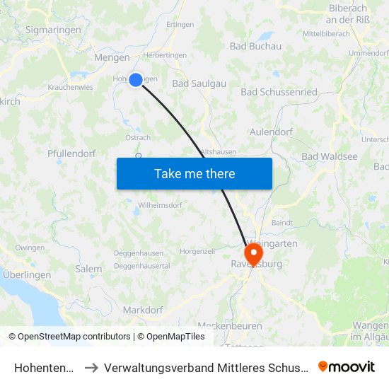 Hohentengen to Verwaltungsverband Mittleres Schussental map