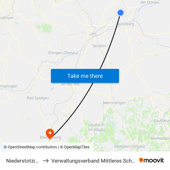 Niederstotzingen to Verwaltungsverband Mittleres Schussental map