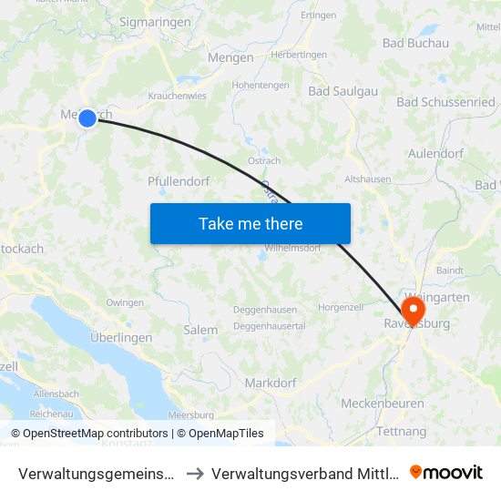 Verwaltungsgemeinschaft Meßkirch to Verwaltungsverband Mittleres Schussental map