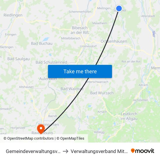 Gemeindeverwaltungsverband Schwendi to Verwaltungsverband Mittleres Schussental map