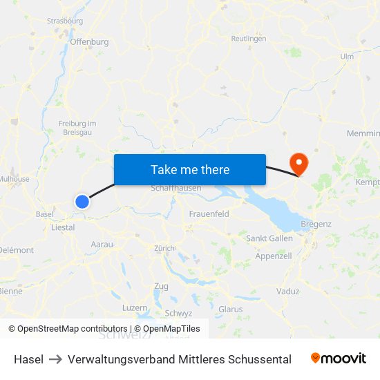 Hasel to Verwaltungsverband Mittleres Schussental map