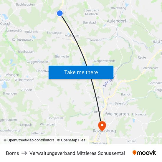 Boms to Verwaltungsverband Mittleres Schussental map