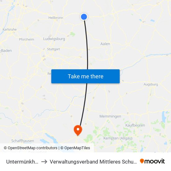 Untermünkheim to Verwaltungsverband Mittleres Schussental map