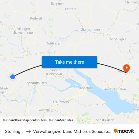 Stühlingen to Verwaltungsverband Mittleres Schussental map