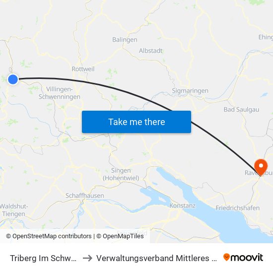 Triberg Im Schwarzwald to Verwaltungsverband Mittleres Schussental map