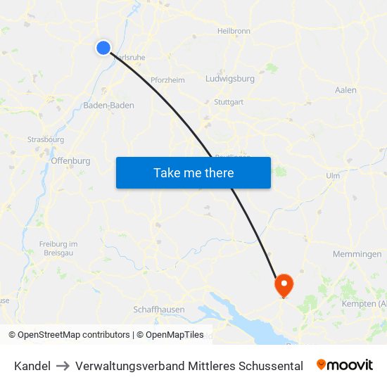 Kandel to Verwaltungsverband Mittleres Schussental map