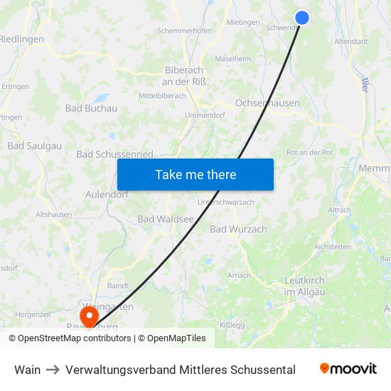 Wain to Verwaltungsverband Mittleres Schussental map