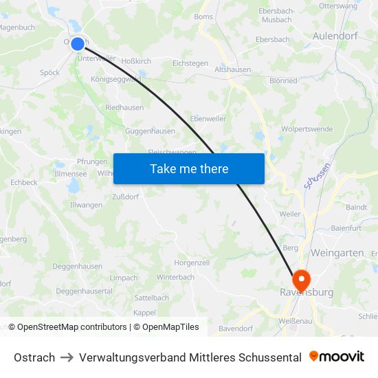Ostrach to Verwaltungsverband Mittleres Schussental map