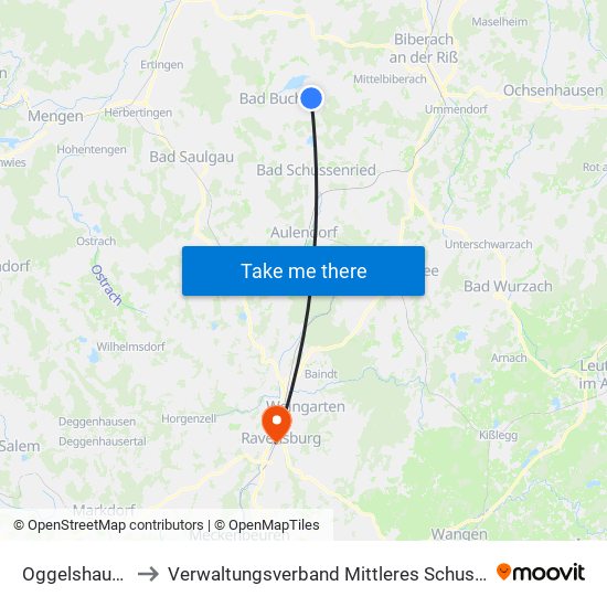 Oggelshausen to Verwaltungsverband Mittleres Schussental map