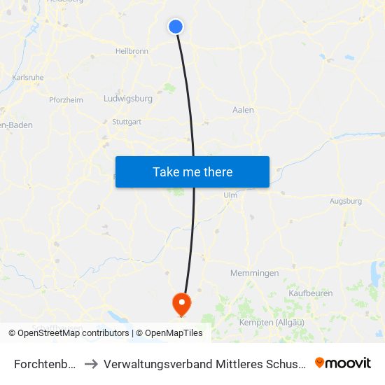 Forchtenberg to Verwaltungsverband Mittleres Schussental map