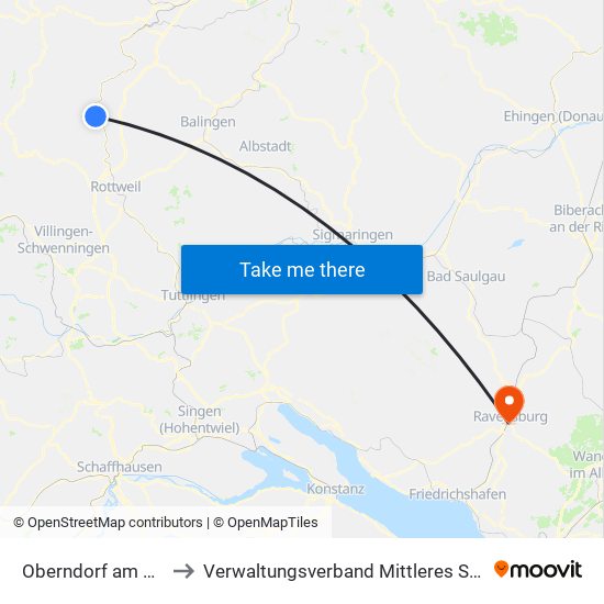 Oberndorf am Neckar to Verwaltungsverband Mittleres Schussental map