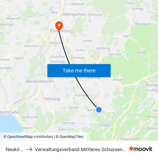 Neukirch to Verwaltungsverband Mittleres Schussental map