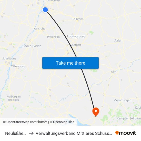 Neulußheim to Verwaltungsverband Mittleres Schussental map