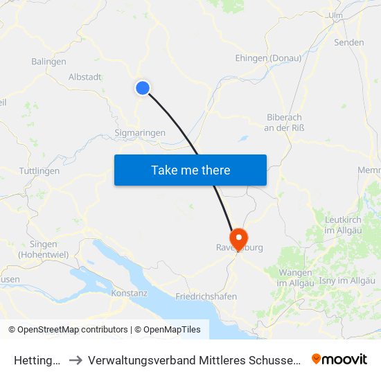 Hettingen to Verwaltungsverband Mittleres Schussental map