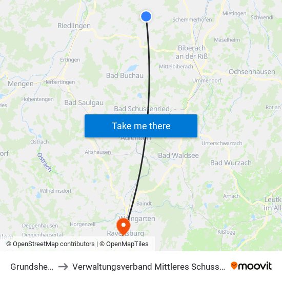 Grundsheim to Verwaltungsverband Mittleres Schussental map