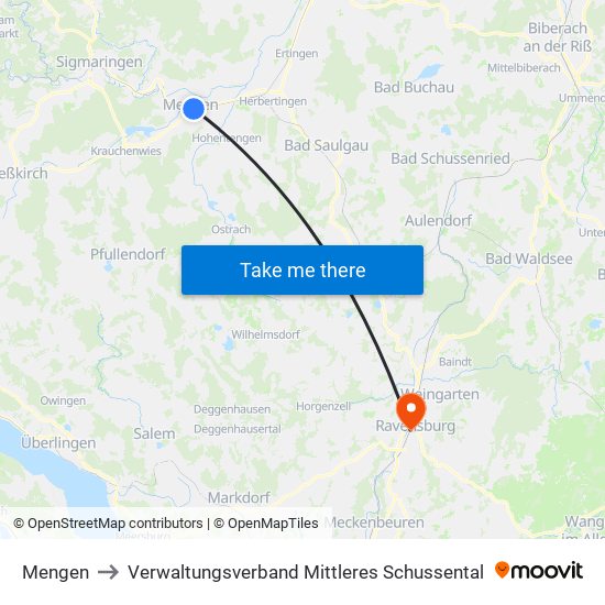 Mengen to Verwaltungsverband Mittleres Schussental map