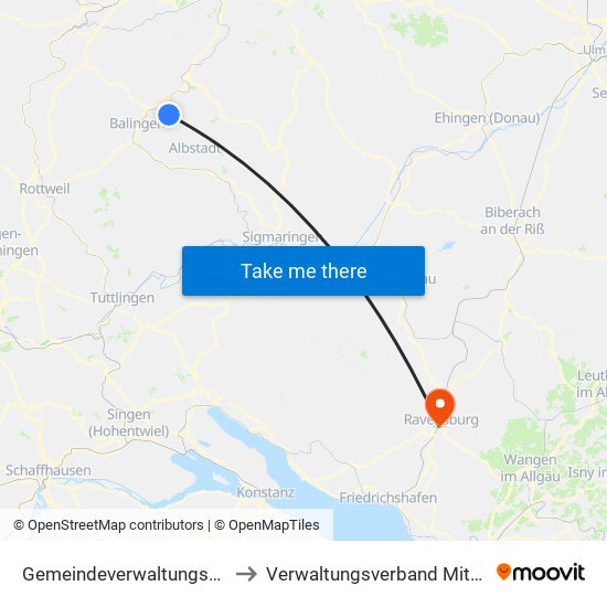 Gemeindeverwaltungsverband Bisingen to Verwaltungsverband Mittleres Schussental map