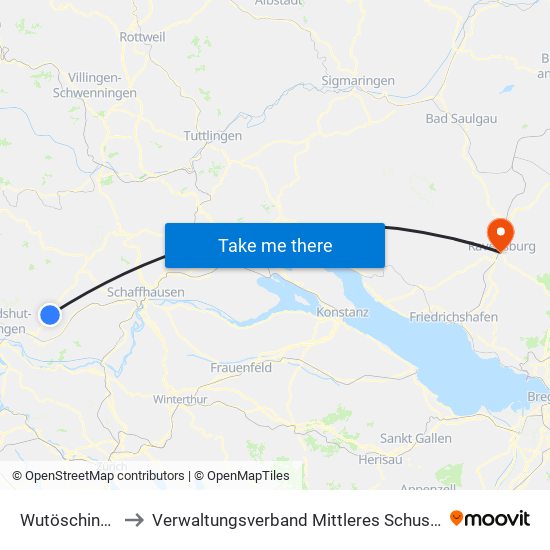 Wutöschingen to Verwaltungsverband Mittleres Schussental map