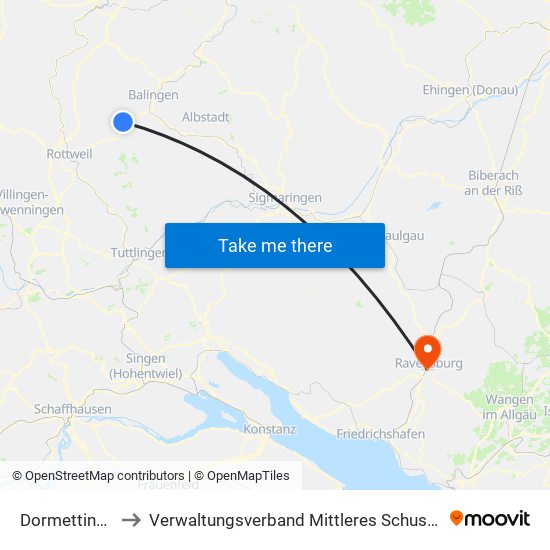Dormettingen to Verwaltungsverband Mittleres Schussental map