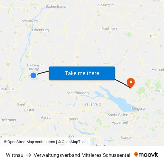 Wittnau to Verwaltungsverband Mittleres Schussental map