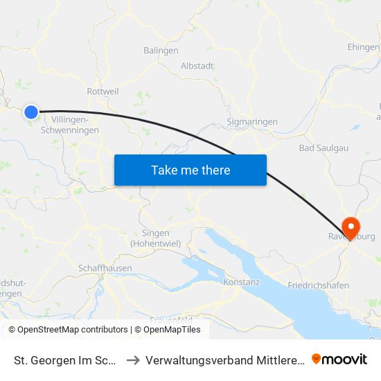 St. Georgen Im Schwarzwald to Verwaltungsverband Mittleres Schussental map