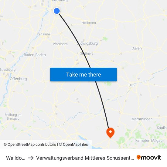 Walldorf to Verwaltungsverband Mittleres Schussental map