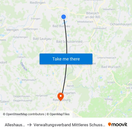 Alleshausen to Verwaltungsverband Mittleres Schussental map