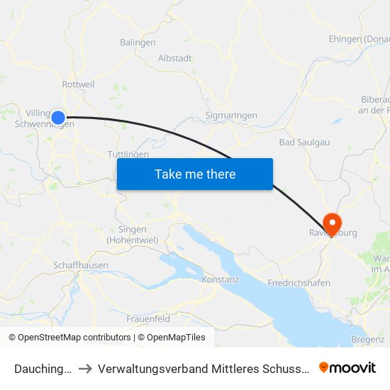 Dauchingen to Verwaltungsverband Mittleres Schussental map