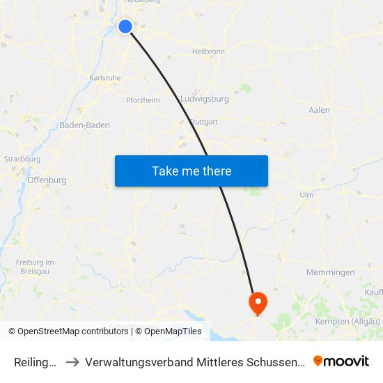 Reilingen to Verwaltungsverband Mittleres Schussental map